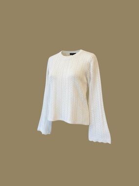 White Pointelle Sweater XS Coastal  Boho Chic Lightweight Knit Summer Nights